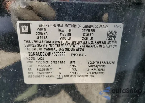 2017 Chevrolet Equinox Lt from USA, damaged, VIN 2GNALCEK4H1578939